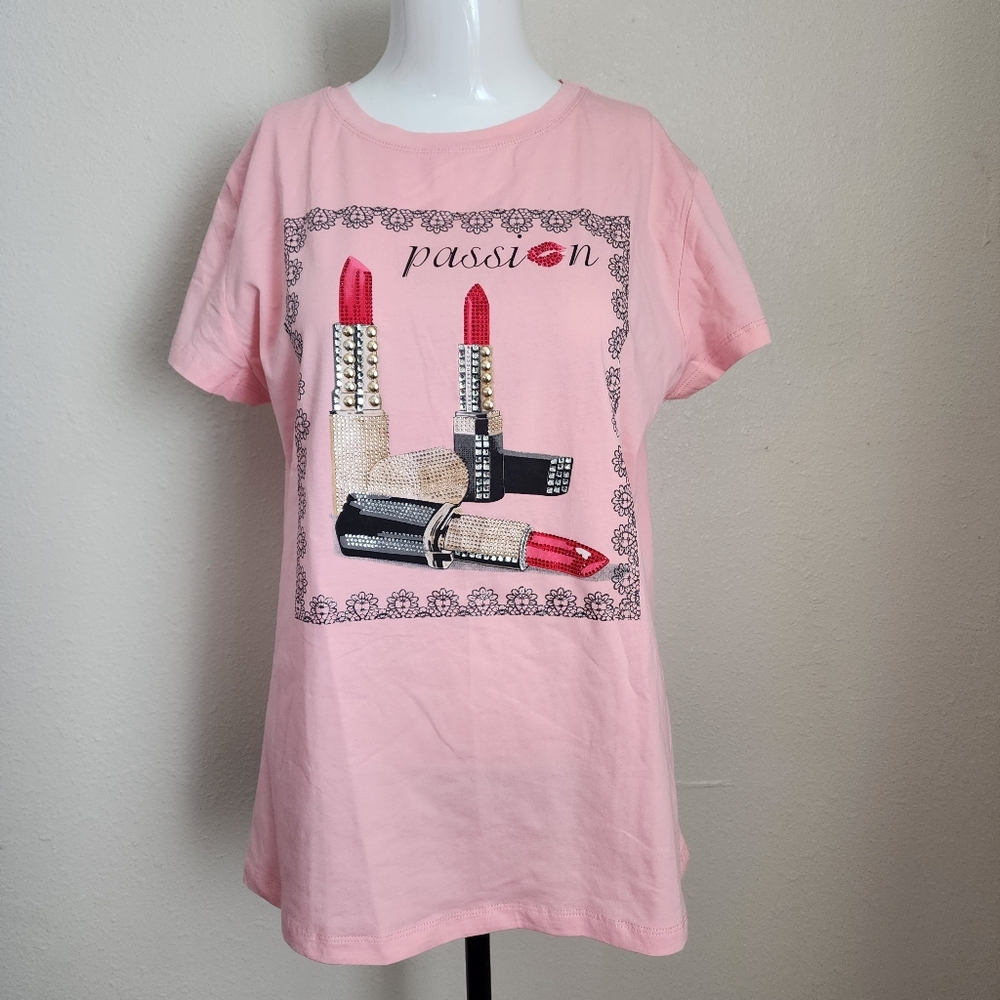 Designed in italy women's fashion t shirt with rhinestones
